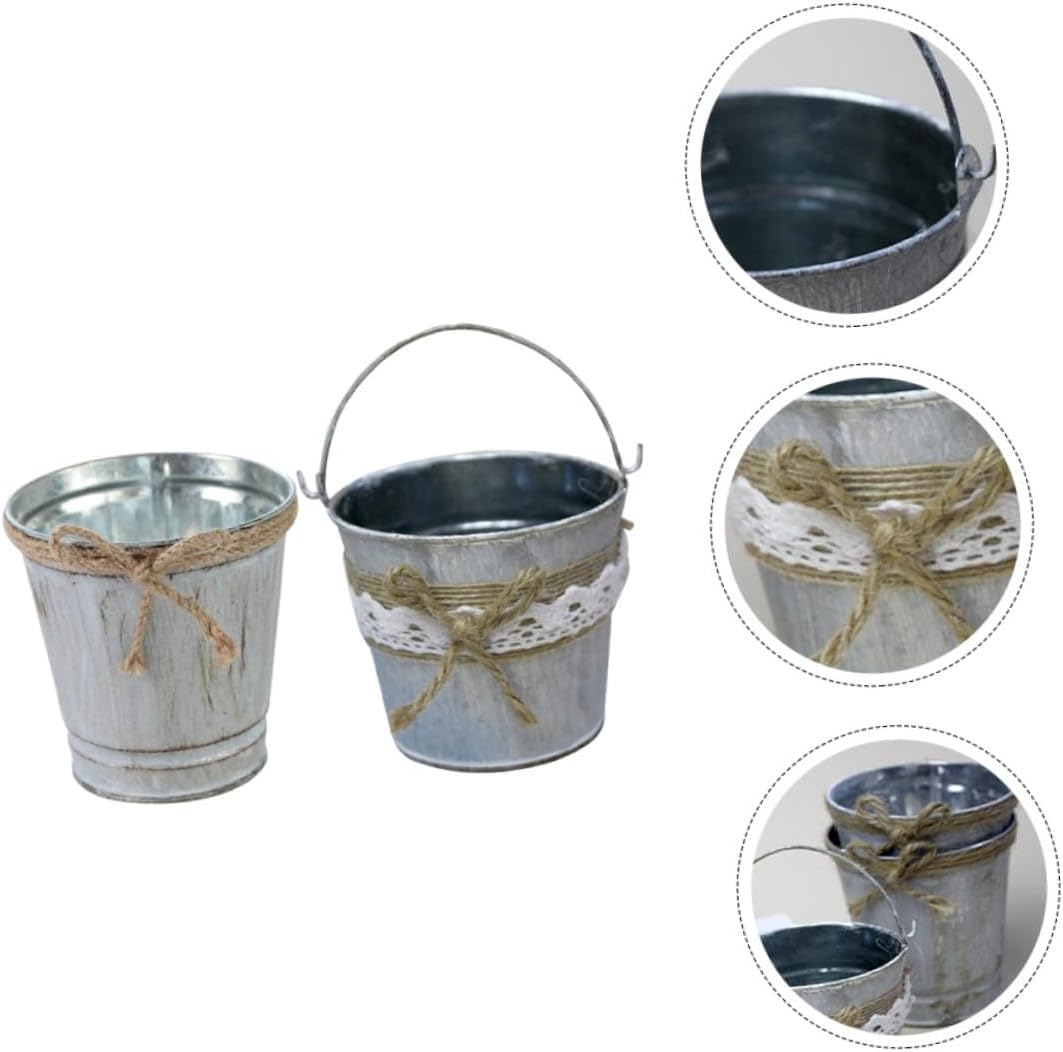 Cabilock Vintage Iron Flower Bucket Planter Set of 2 for Garden Decor