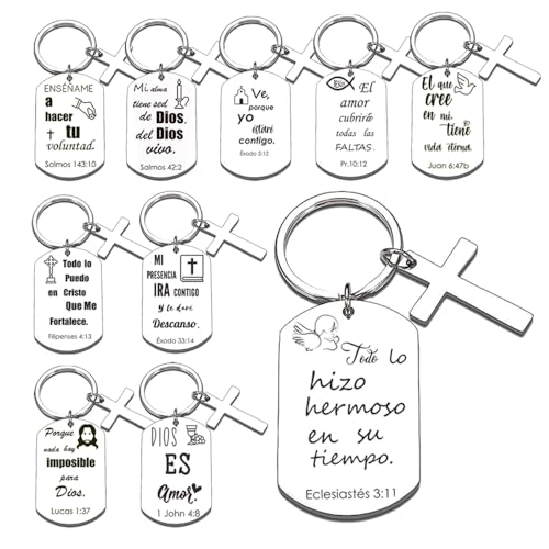1step2dream Conjunto de porta-chaves cristãos espanhóis a granel, pacote de 10 presentes religiosos católicos, branco, M