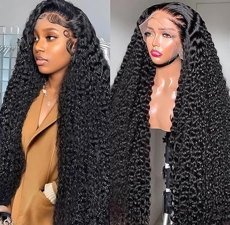 Image of 36Inch Deep Wave Lace Front Wigs Human Hair 200% Density 13x6 HD Transparent Deep Curly Lace Front Wigs for Women Pre Plcked Glueless Wigs with Baby Hair