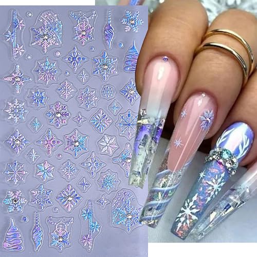 Snowflake Nail Art Stickers Decals Christmas Nails Design Aurora Nail Stickers Self Adhesive Winter Nail Decals Christmas Nail Art Supplies for Women Xmas Manicure Decorations, 2 Sheets