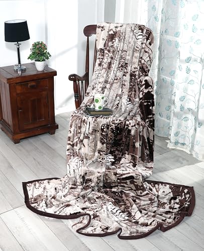 Image of Ultra Soft Flannel Printed Double Blanket 220x240 cm | 200 GSM Warm & Cozy All Season AC Blanket for Winter| Duvet /Quilt Throw for Bedroom & Living Room- Beige & White