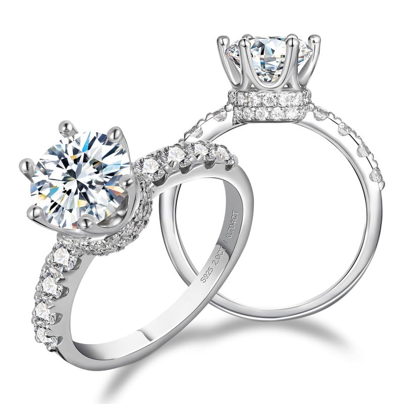 Moissanite Rings For Women Oval/Round Cut Crown Design D Color VVS1 Moissanite 925 Sterling Silver Anniversary Engagement Rings for Women Elegant Gift Packed
