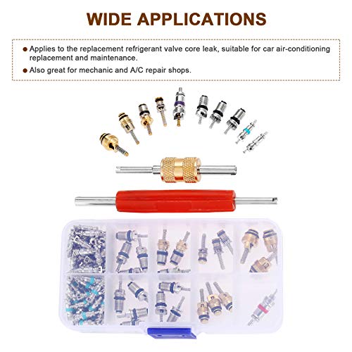 102Pcs Car Air Conditioning Valve Core Kit, Auto Ac Repair Complete Tool Box Set, A/C R12 R134A 100Pcs Refrigeration Tire Valve Stem Cores, 2Pcs Removal Tool, For Car Air Contitionaing Repair #TOP5