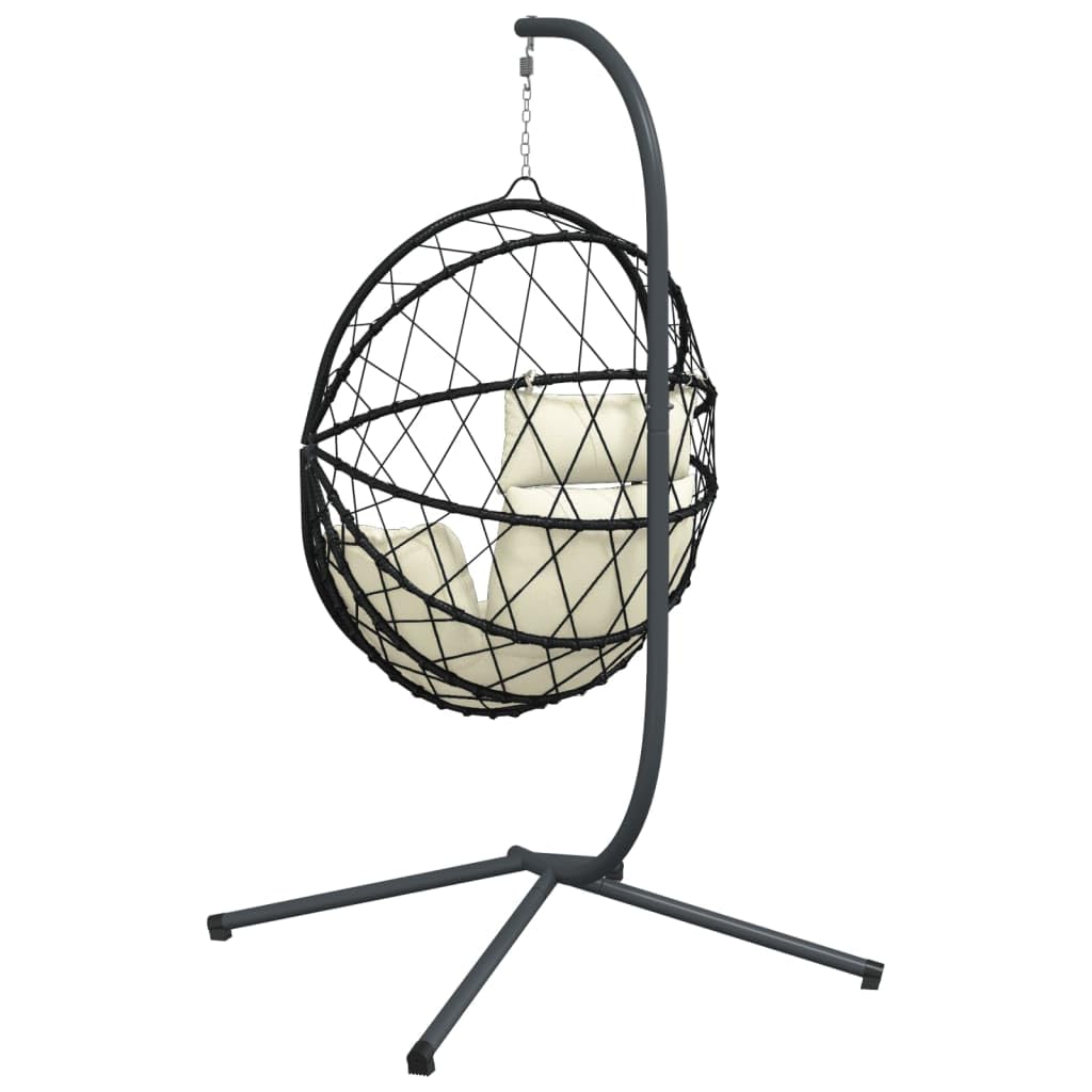 Silla Colgante Huevo Ratán Y Acero Con Cojín Beige