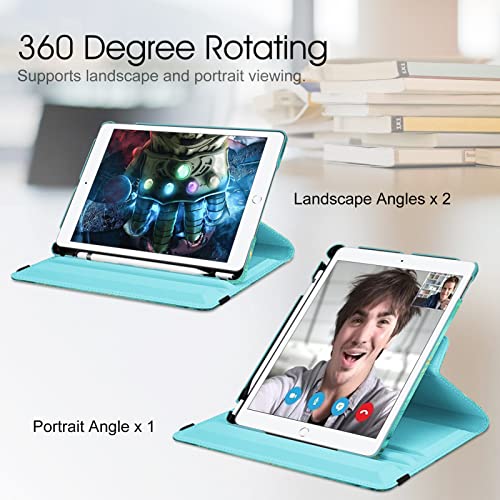 Image of Fintie Rotating Case for iPad 9th Generation (2021) / 8th Generation (2020) / 7th Gen (2019) 10.2 Inch - 360 Degree Rotating Stand Cover with Pencil Holder, Auto Wake Sleep, Aqua Wave