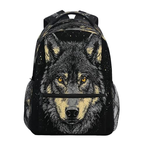 Funny Wolf Animal Black Backpack for School Boys Girls Adults Kids Bookbag Laptop Bag 15L