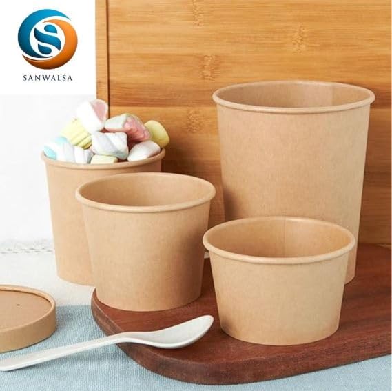 Recipientes desechables de papel duro para manualidades con tapa, 250 ml, paquete de 15 unidades, color marrón