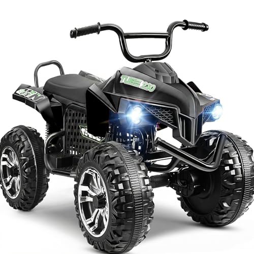 Image of Hikole XL 24V ATV, 4 Wheelers for Kids Ages 6-14, 2 Seater, Black | Iron Frame, 4x100w Power Wheels, 24''Spacious Seat, Spring Suspension, Music, LED Lights