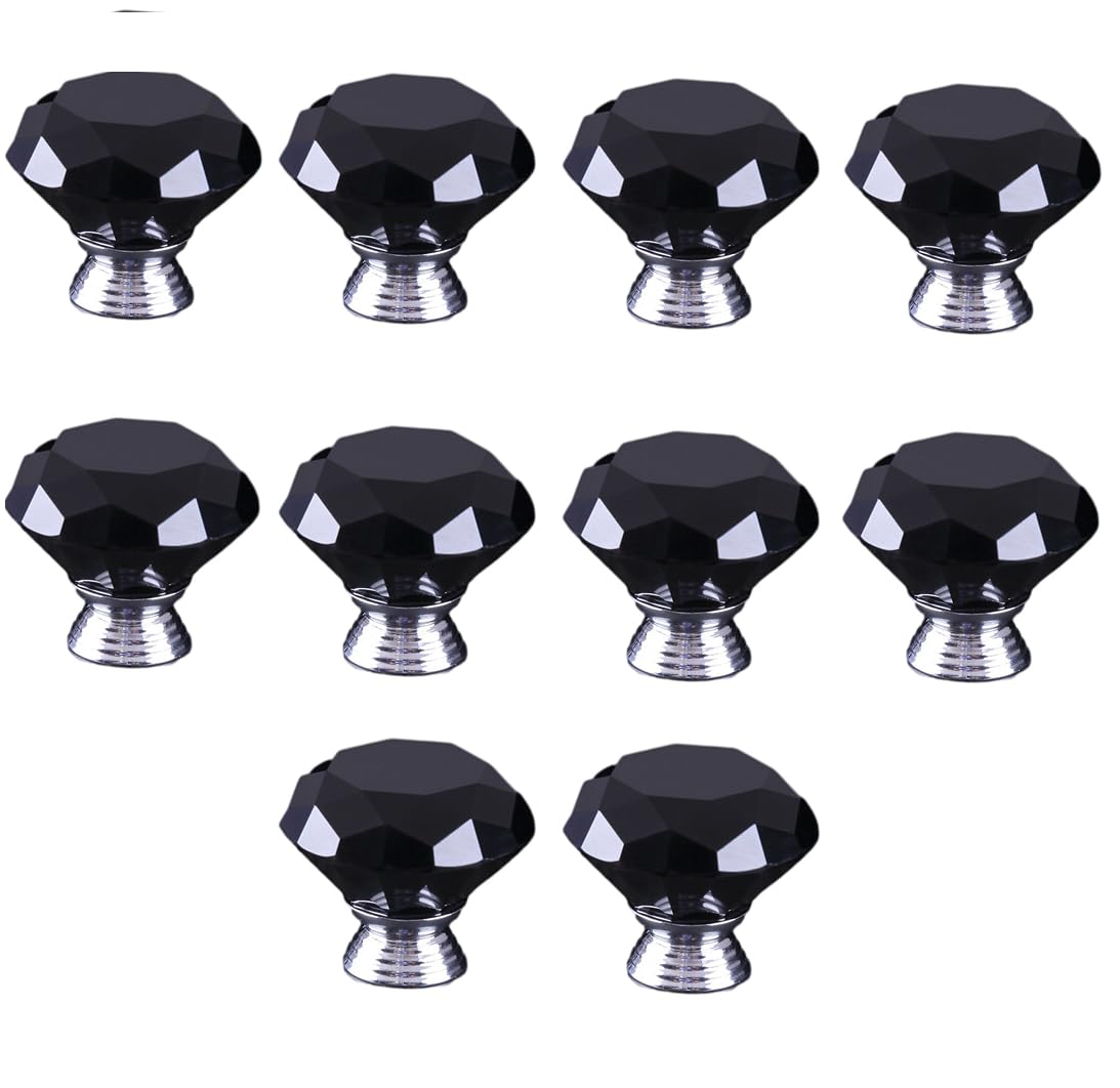 Kfgisd Black 10 Pcs Furniture Drawer Handles And Knobs,Drawer Knobs Crystal Diamond Handle 30Mm,Crystal Handles(30Mm)