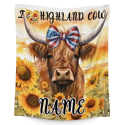 Mercuryelf Custom Highland Cow Throw Blanket - Soft, Fuzzy & Warm - 50x60 Inches Flannel Blankets for Living Room, Sofa - Colorful Rustic Throws Gift for Teens