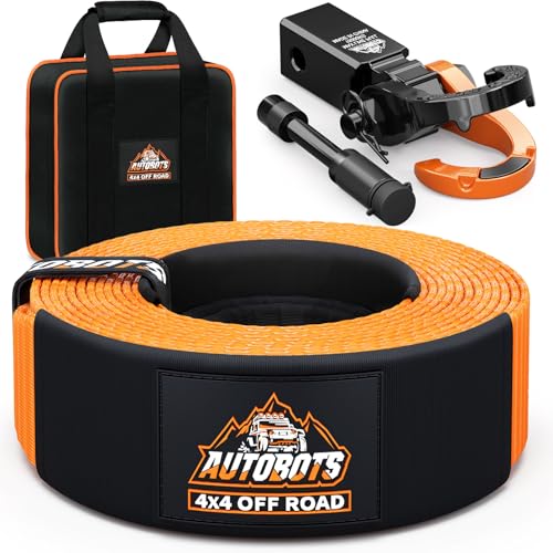 AUTOBOTS Heavy Duty Tow Strap with Hooks and Shackle