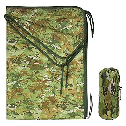 Echainstar Poncho Liner Wobbie Blanket Military with Zipper Lightweight Waterproof Puffy Camping Blanket, Camouflage, 16inch*6.3inch (packaged size) Cover