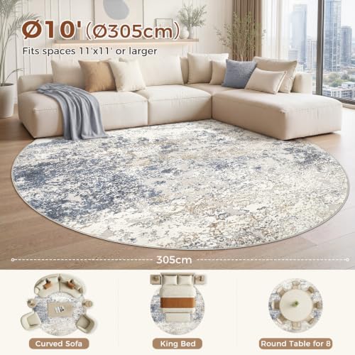 DMOYEST 10ft Round Area Rug Living Room Rugs - 10x10 Washable Circle Rug Large Soft Indoor Neutral Modern Abstract Low Pile Carpet for Bedroom Dining Room Farmhouse Home Office - Beige Blue by DMOYEST - Used condition - Image 2