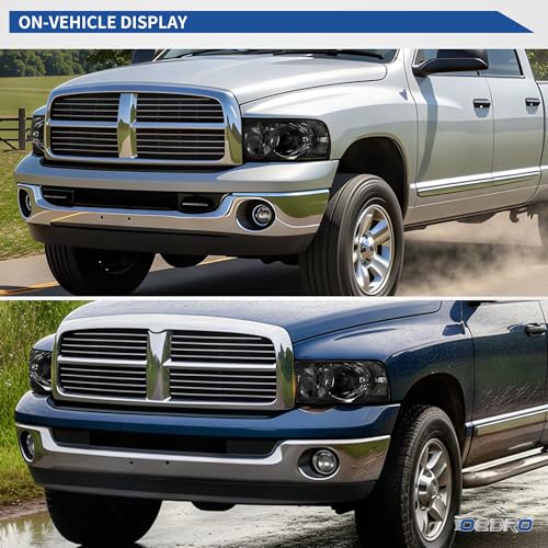 Image of OEDRO Headlights Assembly Replacement Compatible with 2002 2003 2004 2005 Dodge Ram 1500 Pickup 03 04 05 Dodge Ram 2500 3500 Pickup Smoke Lens