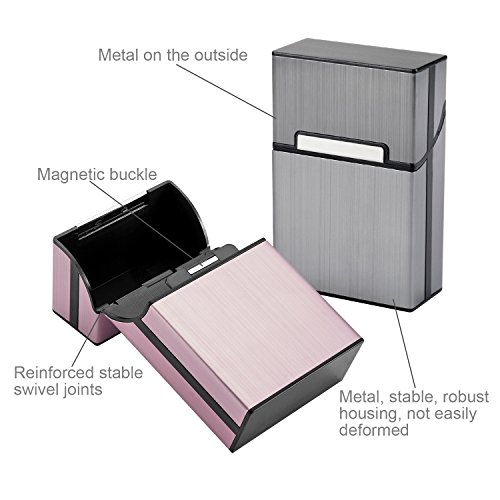 2 x Zigarettenetuis Aluminium Zigarettenbox mit Magnetverschluss Metallzigarettenbox für Zigarettenschachteln Metall Zigarettenbox edler Zigarettenkasten (Grau+Rosagold) 5