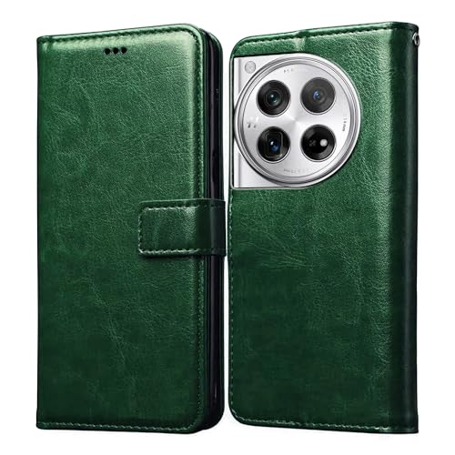 Image of Flip Cover Back Case for OnePlus 12R 5G | Premium Leather Finish | Inbuilt Pockets & Stand | Flip Cover Back Case for OnePlus 12R 5G (Green)
