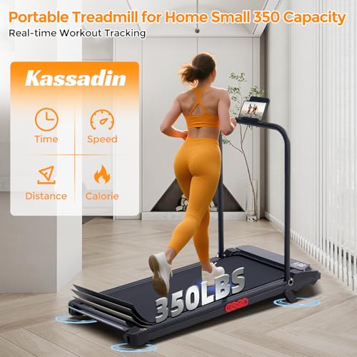 Image of KASSADIN Walking Pad with Handle Bar, 2026 Upgrade Portable Small Treadmill with Handles for Home Small, 3.0HP Under Desk Walking Pad Treadmill with Incline, 0.6-7.6MPH, 350LBS