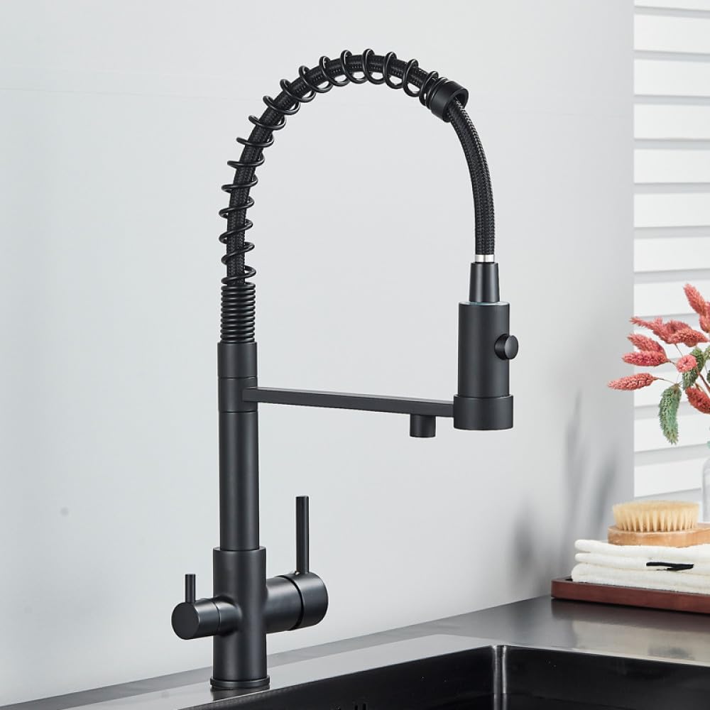 Filtre à eau de cuisine noir mat avec mitigeur double flux pour une eau pure