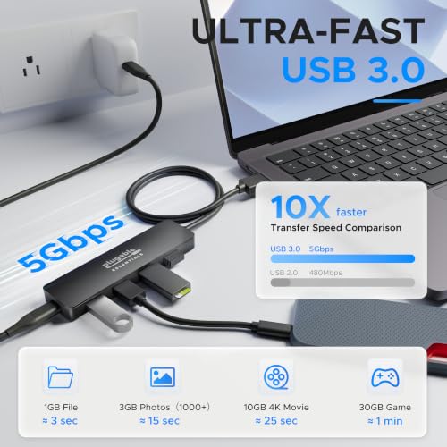 Plugable USB A 3.0 Hub 4-in-1 Splitter 4 USB-A Ports for Laptop PC 2ft - image 4