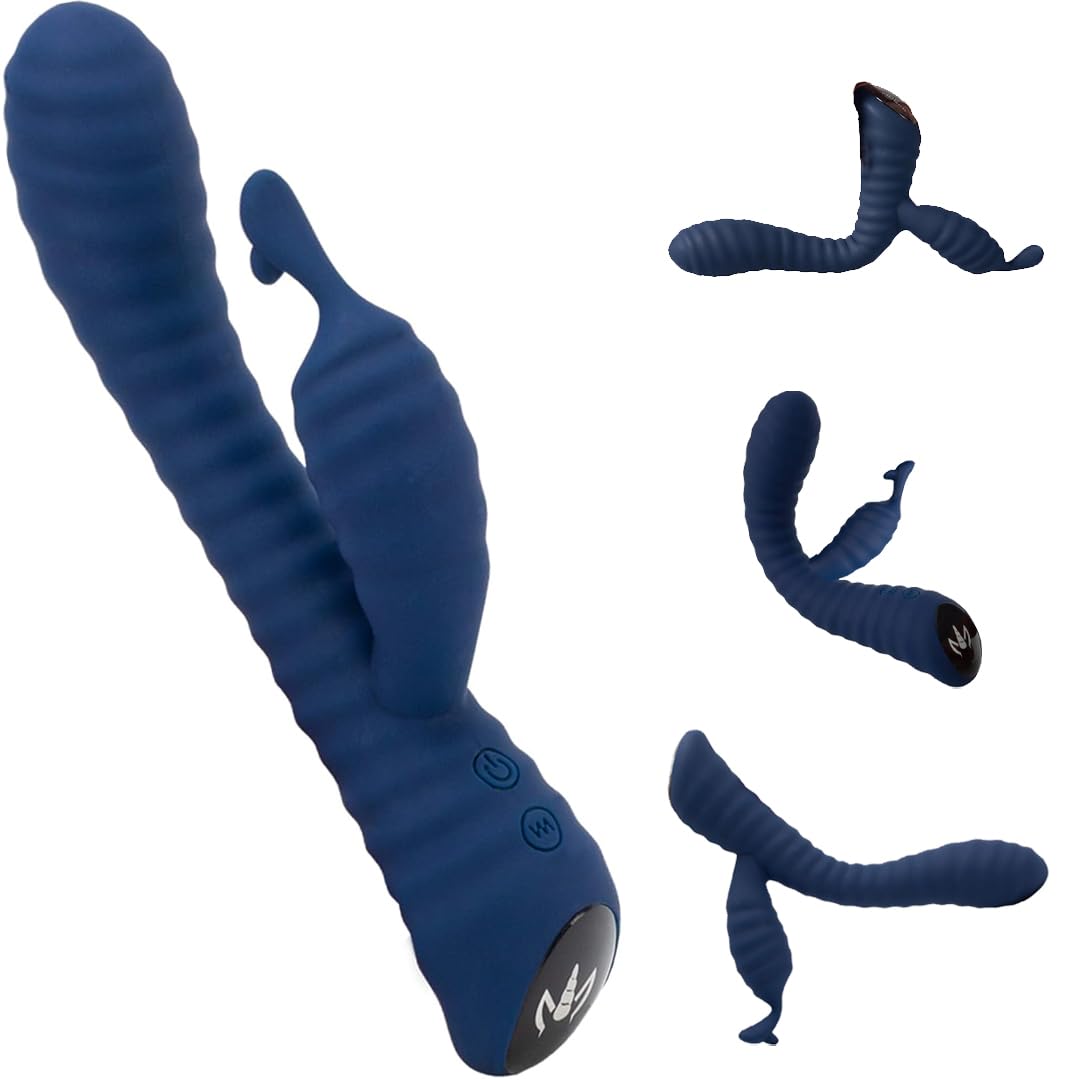 Kanddid - Vibratore per coniglio a coste | piacere interno ed esterno con 9 motivi di vibrazione | impermeabile e senza fili | blu