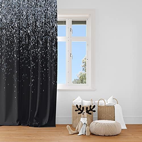 YONGFOTO 117x229cm Black Blackout Curtains Silver Sequin Spots Glitter Shiny Windows Curtain for Room Decor 2 Panels Drapes with Eyelets Home Set, 117cm Wide By 229cm Drop
