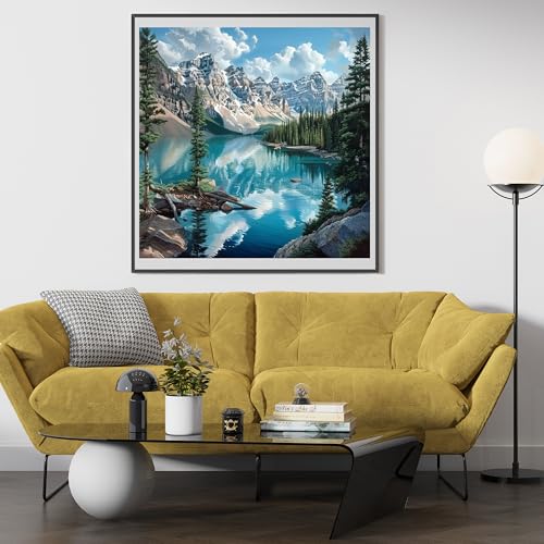 Image of 14ct Cross Stitch Printed Stamped Kits for Beginners Adults Mountain Trees Lake Counted Cross Stitch Pattern Needlepoint kit (Mountain 6)