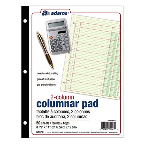 Adams Analysis Pad, 8 1/2" x 11", 100 Pages (50 Sheets), 2 Columns, Green #1