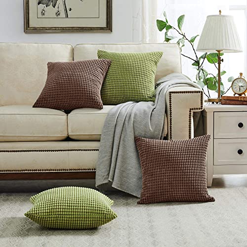 Beben Throw Pillow Covers - Set Of 2 Pillow Covers 16X16, Decorative Euro Pillow Covers Corn Striped, Soft Corduroy Cushion Case, Home Decor For Couch, Bed, Sofa, Bedroom, Car (Brown, 16X16) #TOP5