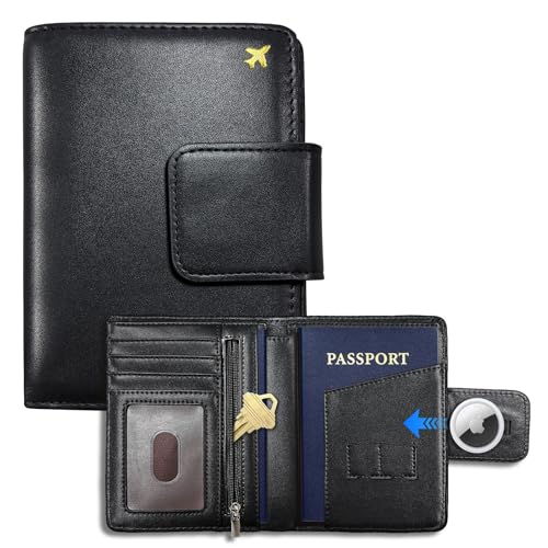 Matekxy Trackable Passport Holder with AirTag Slot, RFID Blocking