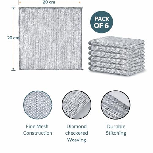 Image of Double Layer Non Scratch Wire Dish Wash Cloth, Pack of 6