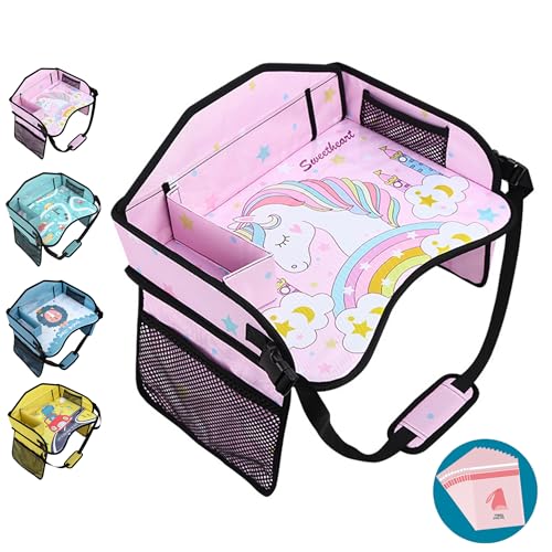 Amoilly Plateau de Siège de Voiture pour Enfants avec Plateau de Voyage pour Tout-Petits, Avion, Voiture, Essentiels de Voyage sur la Route (Rose)