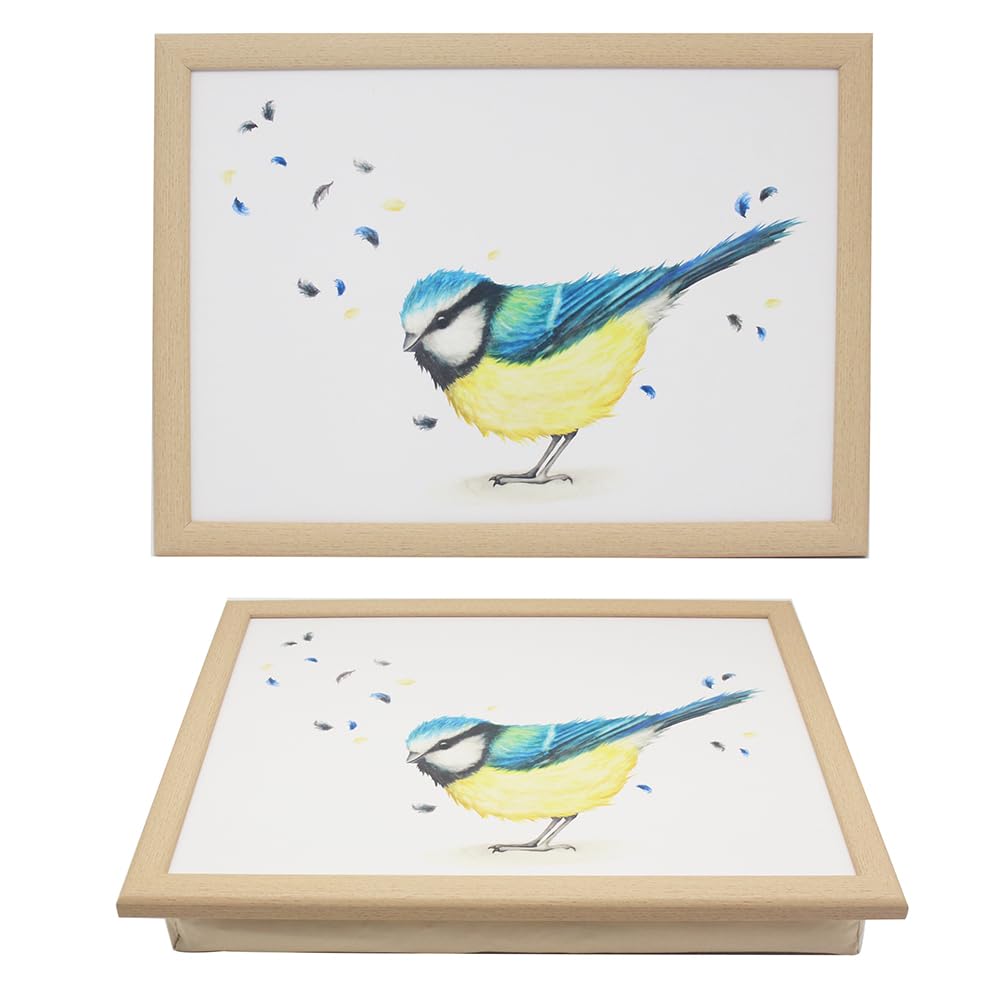 The Leonardo Collection British Birds By Clemency Bunn Wood Bluetit Laptray For Food Serving & Breakfast | Comfortable Lap Trays With Bean Bag Cushion | Durable Lap Trays For Eating On Lap For Adults