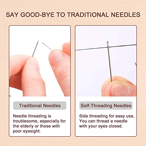 image for JekiiNova Self Threading Needles, 36pcs Needle Threader for Hand Sewin