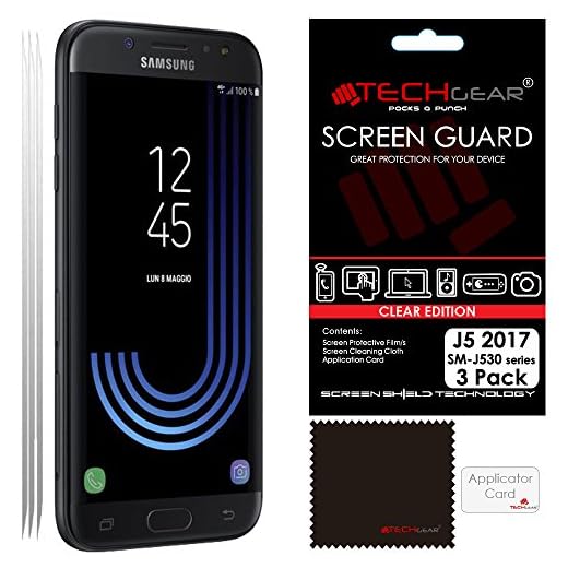 TECHGEAR [3 Pack] Protection d'Écran pour Galaxy J5 2017, Film de Protection Ultra Clair avec Chiffon de Nettoyage et Carte d'Application Compatible pour Samsung Galaxy J5 2017 (Séries SM-J530)