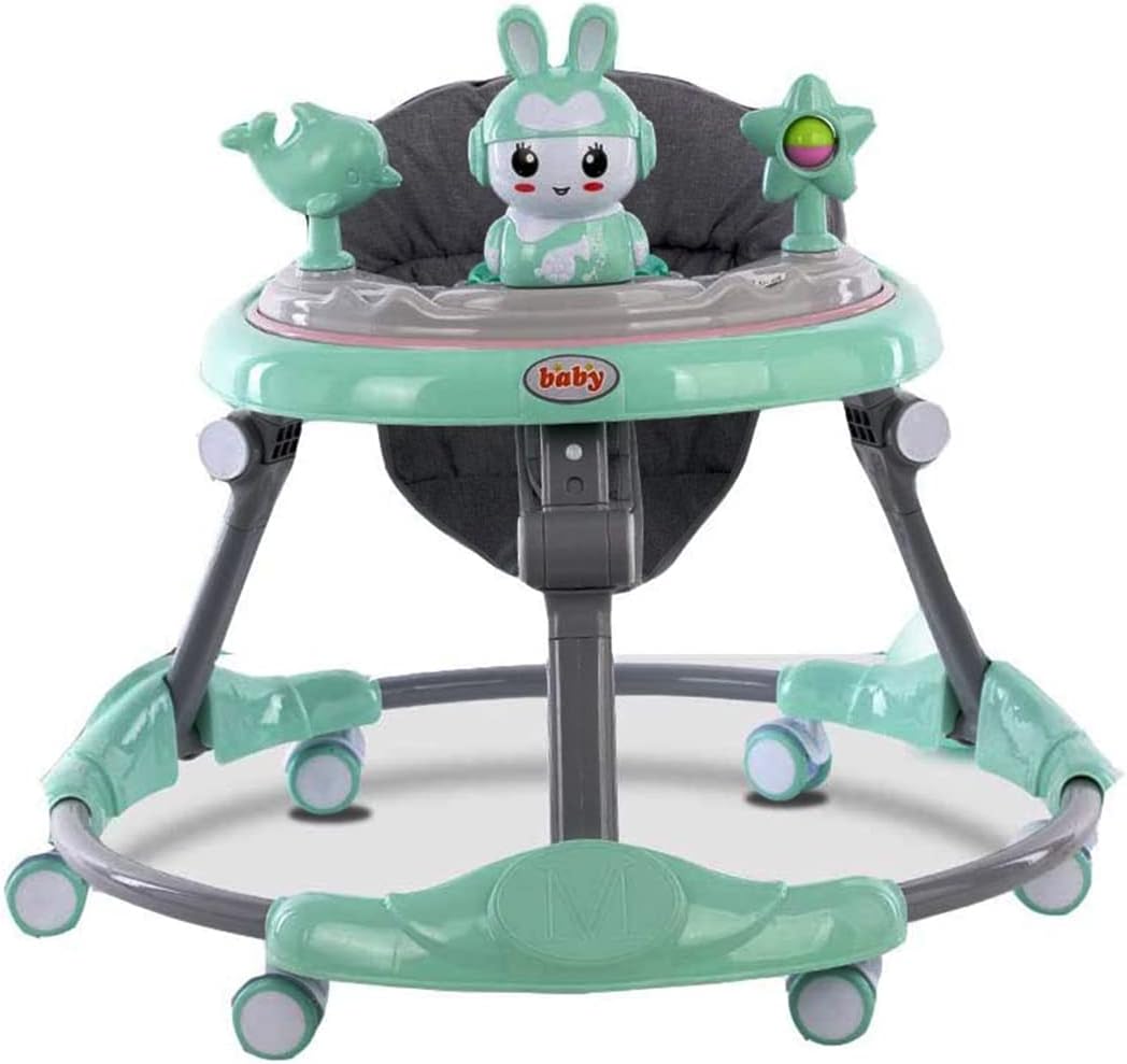 BABY WALKER- Height adjustable Foldable Anti-roll over multifunctional baby walker - GREEN