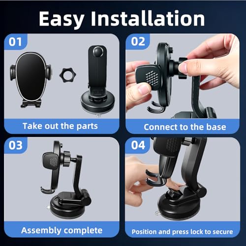 Image of Car Phone Mount, Dashboard Phone Holder and Windshield Mount with One Button Release, Mechanical Clamp, Extendable Arm, 360 Degree Rotation, Washable Gel Suction Cup, Fits Most Smartphones