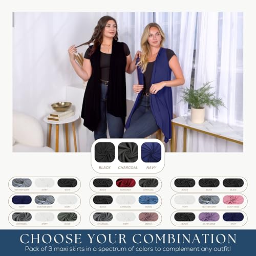Image of Azules Sleeveless Cardigan for Women, Soft Lightweight Duster Open Front Sleeveless Long Cardigan Vest (3 Pack)
