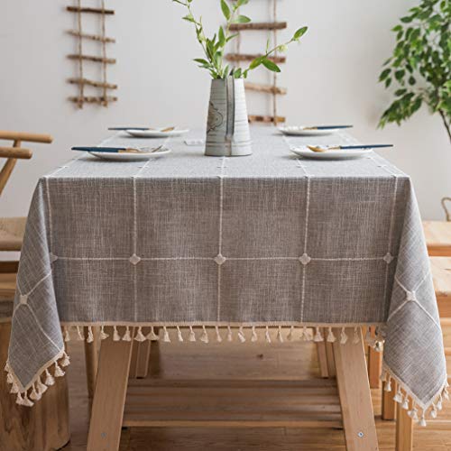 Pahajim Linen Rectangle Tablecloth Table Cloth Heavy Weight Cotton Linen Dust-Proof Table Cover for Party Table Cover Kitchen Dinning (Gray, Rectangle/Oblongï¼Œ55 x 94 Inch)