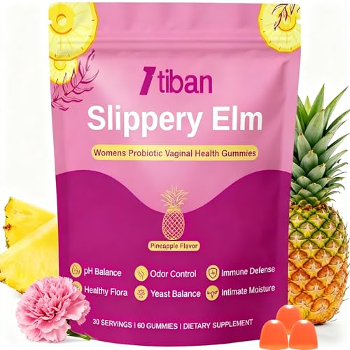 Itiban Slippery Elm Feminine Probiotic Moisture Gummies pH Balance Vaginal Flora Odor Health with Bacillus coagulans Delicious Pineapple Flavor 60 Count
