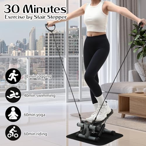 Lemosae Steppers for Exercise Fitness Stair Stepper with 300 lb Loading Capacity Mini Stepper Stair with LCD Monitor and Resistance Bands Adjustable for Home Office Workouts (Silver Gray)