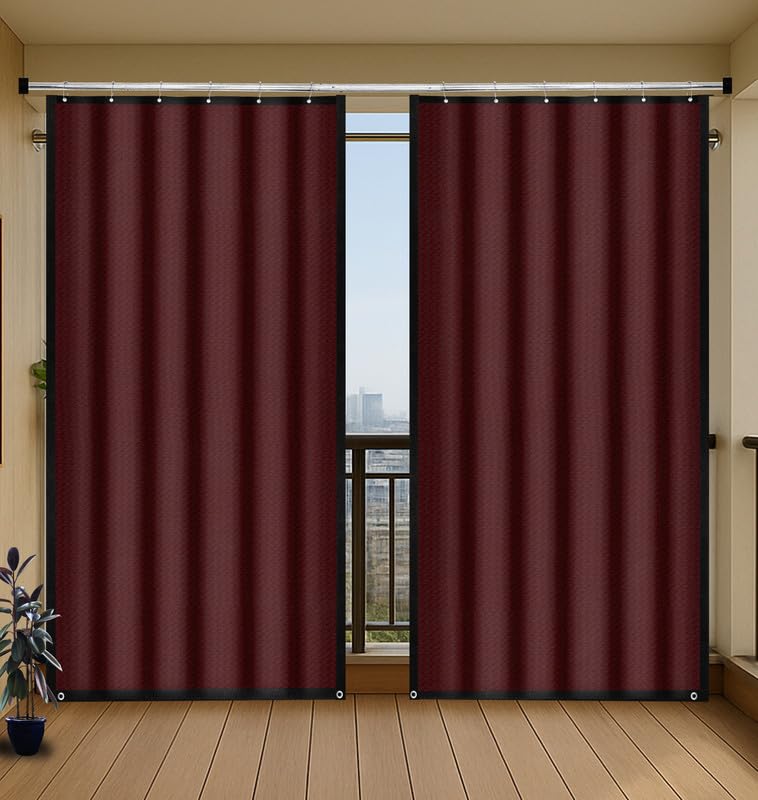 MetDeals HDPE Shade Net Polyester Webbing Outdoor Curtain for Balcony, Door & Window|Breathable & UV Protection Fabric with Rustproof Eyelet, J Hook, & Wind Fasteners(Wine, 4.5X8.5 Ft,2 Pc)-image-22