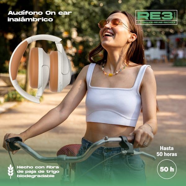 STF Eco RE3 On-Ear Headphones packaging, showing the product and its features on the box.