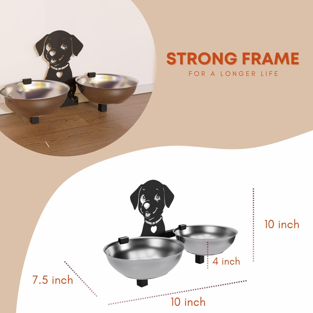COGO GINGY Pet Feeder| 2 Stainless Steel Bowls (800 ml Each) | Wall Mountable | Elevated Feeder for Medium & Large Dogs & Cats | 10 x 10 x 7.5 inch | Strong Metal Frame | Colour: Matt Black