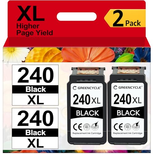 greencycle Re-Manufactured PG-240XL 240 XL Ink Cartridge Compatible for Canon PIXMA MG3620 MG4220 MG3220 MG2220 MX392 MX432 MX472 MX512 MG3522 MX522 MX532 Printer (Black, 2 Pack)