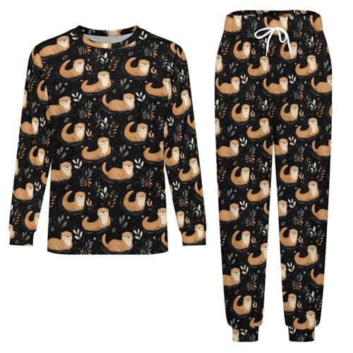 Otter Men’s Pajama Set Long Sleeve Top And Pants Loungewear Sleepwear Pjs Nightwear3