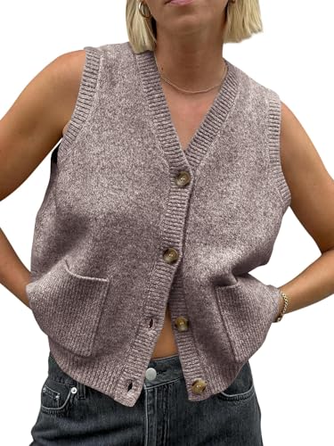 ZDC Womens Sleeveless Sweater Vest Summer Button Down V Neck Tank Tops Lightweight Cardigan with Pockets