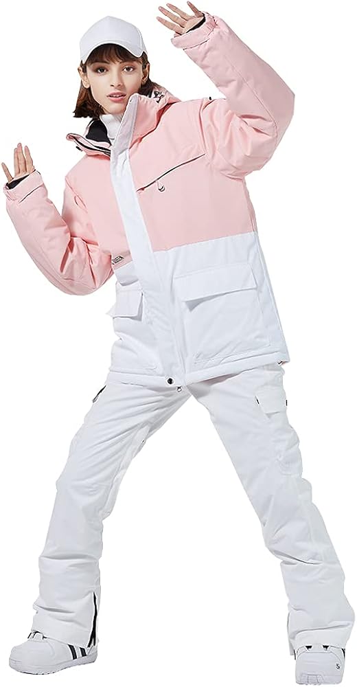 Miniatura 8 de SNOWVERB Chaqueta de esquí impermeable cálida para invierno, abrigo de snowboard con capucha, chaquetas de esquí para nieve al aire libre