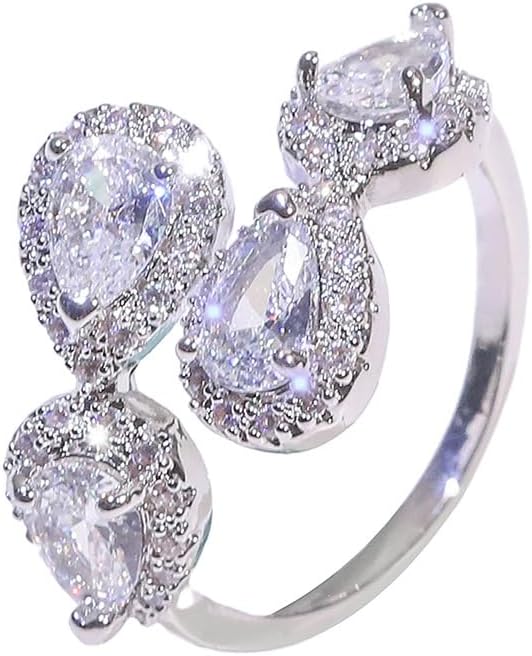 Kokoma Elegant Teardrop Crystal Statement Ring for Women CZ Rhinestone Wrap Finger Ring Wedding Anniersary Promsie Band Rings