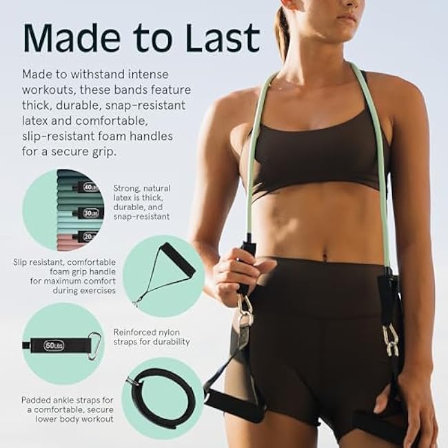 Retrospec Train Resistance Bands Set (5pc) Workout Bands w/Handles, Door Anchor, Carry Bag for Women & Men, Smoothie