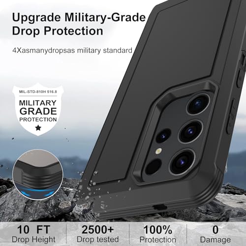 Annymall for Samsung Galaxy S23 Ultra Case with 2 Screen Protector, Heavy Duty Shockproof Drop Protection Dust Proof Military Grade Multi-Layer Rugged Bumpers Protective Phone Cover (Black) - image 4